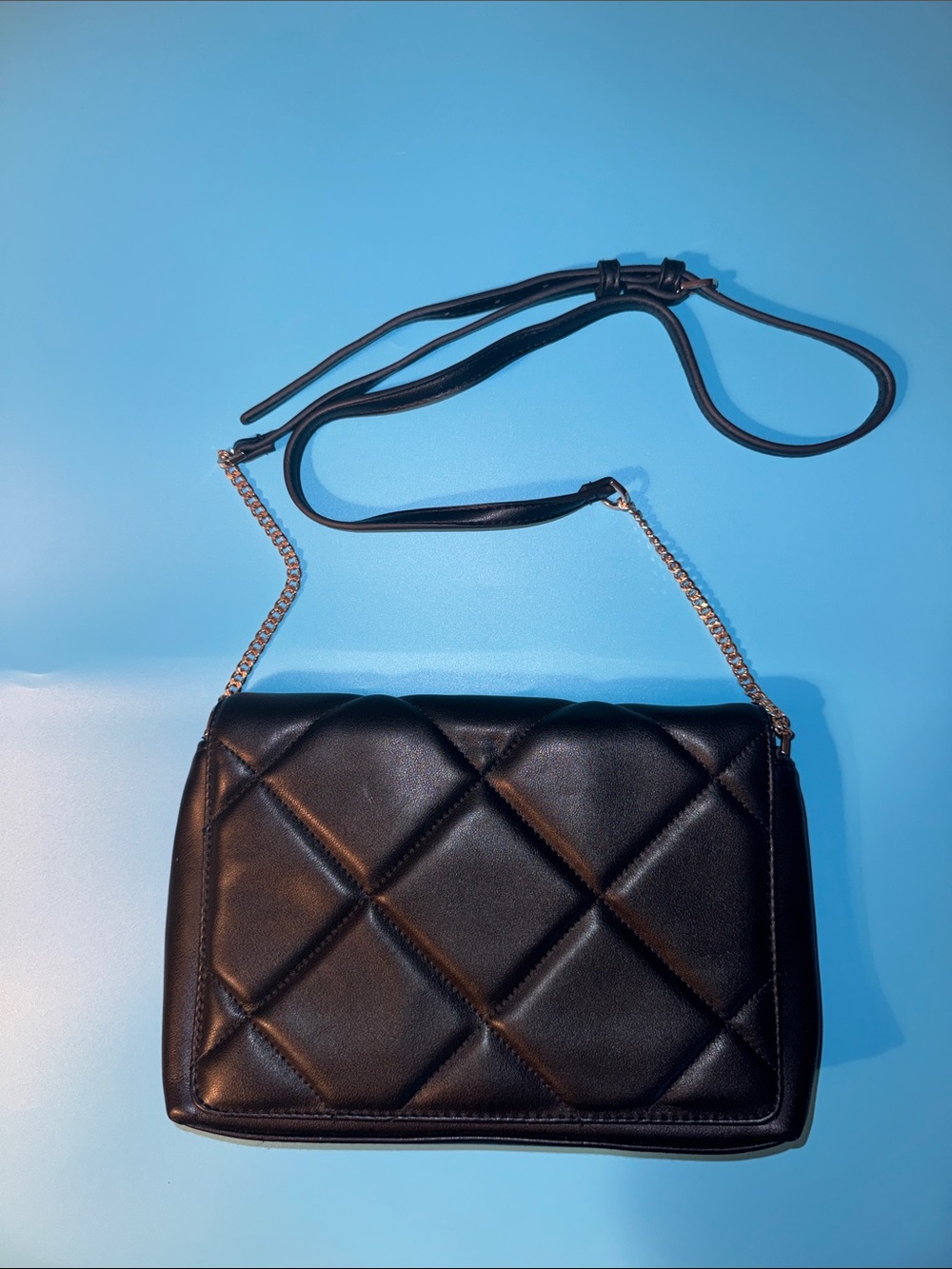 a new day Black Quilted Chain-Detail Crossbody Bag New